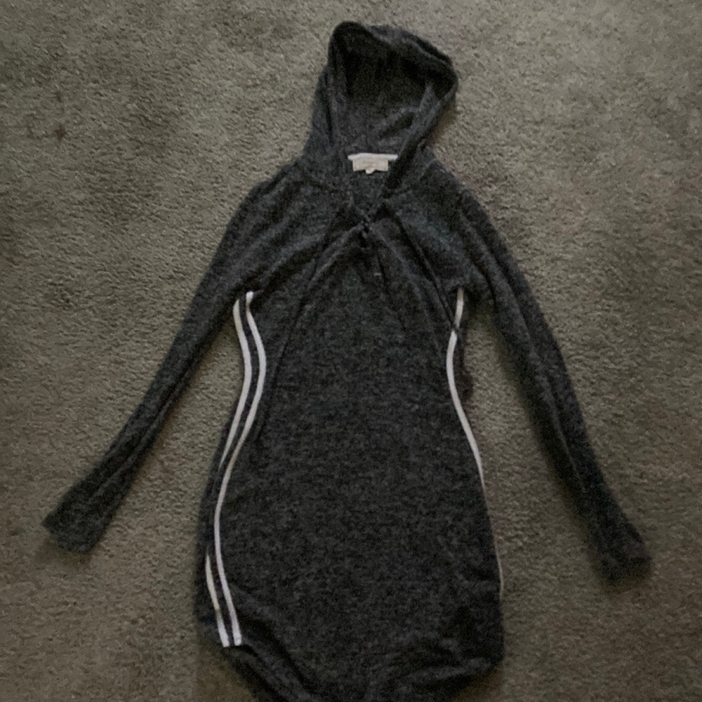 Grey and white hoodie dress with strings